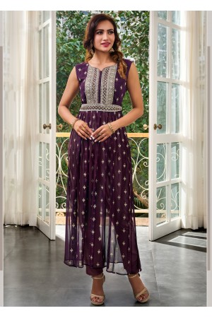 Purple Viscose Georgette Designer Gown 